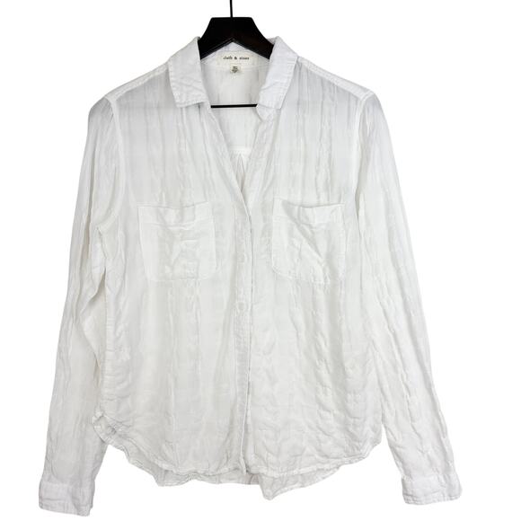 Cloth & Stone for Evereve Size S Pucker Check Button Down Shirt White $88 - Picture 1 of 11
